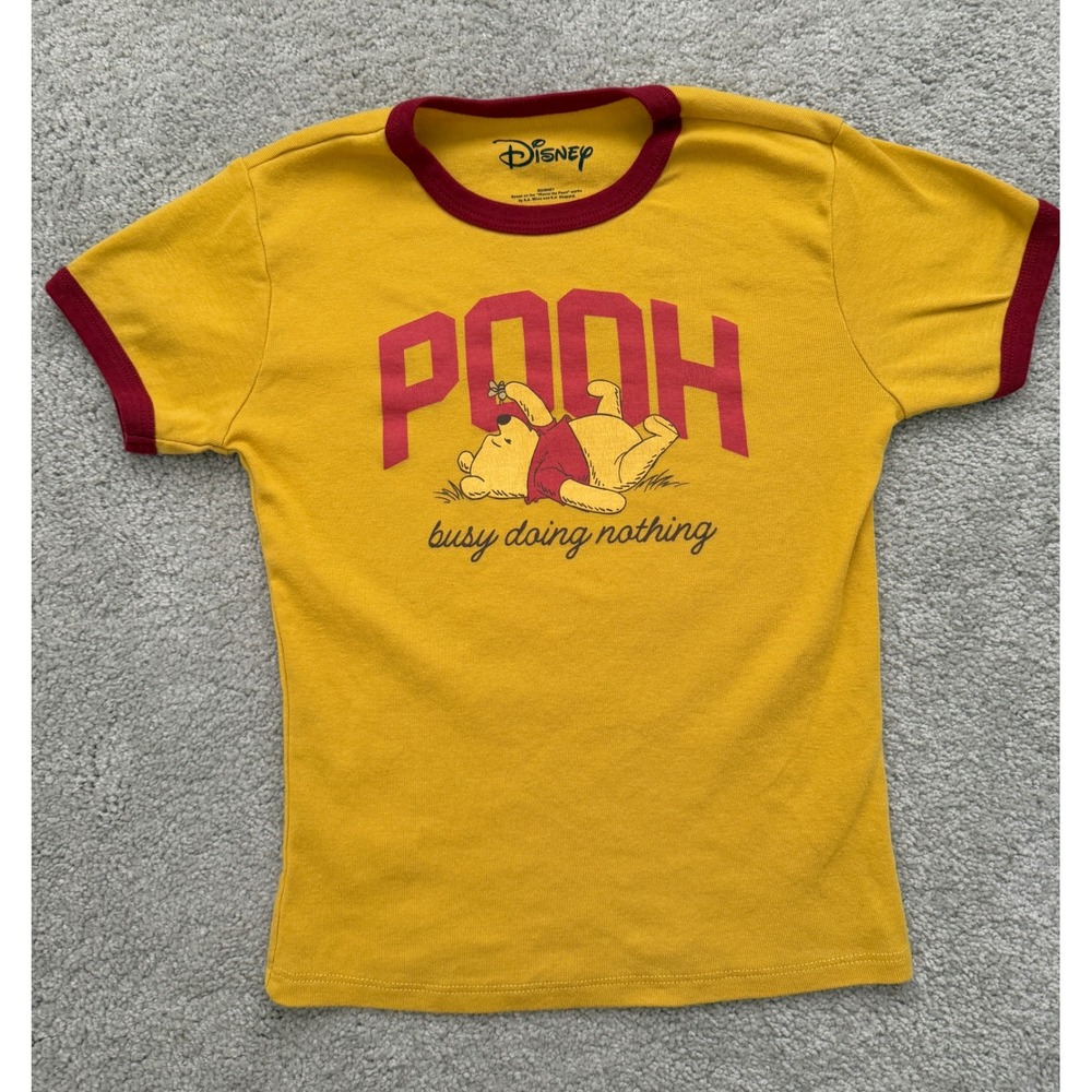 Disney Winnie the Pooh Busy Doing Nothing Yellow Ringer Tee Kids XS